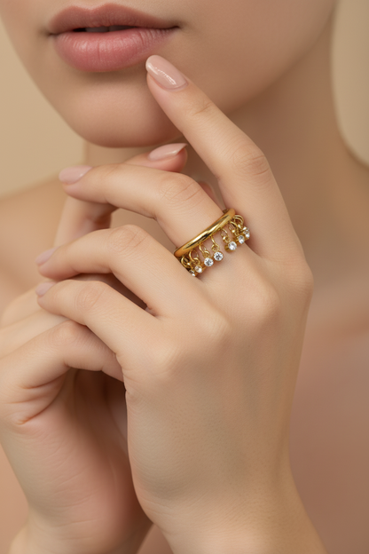 Crystal Charm Dangle Ring