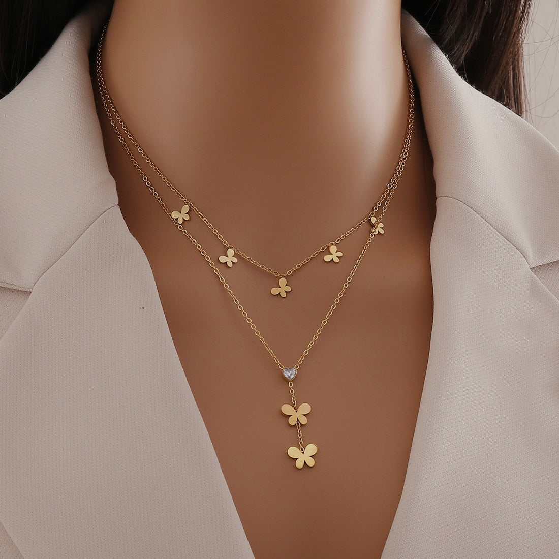 Rose Gold Double Layer Butterfly Necklace
