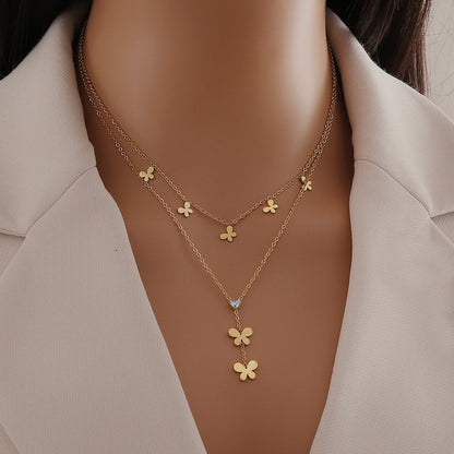 Rose Gold Double Layer Butterfly Necklace