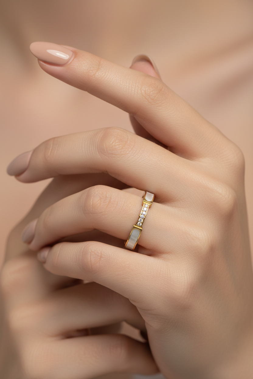 Mother of Pearl Crystal Ring
