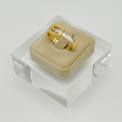 Gold Buckle Charm Ring