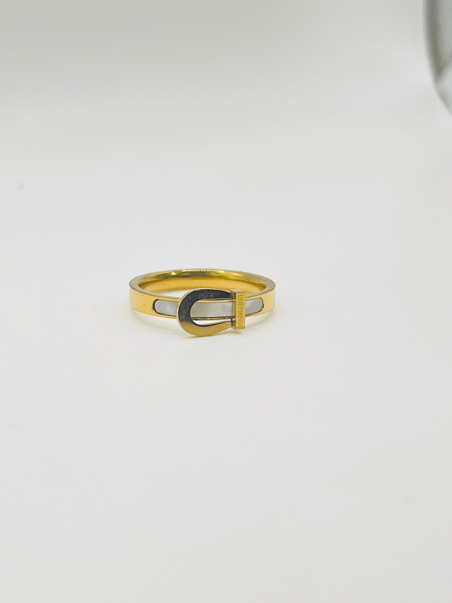 Gold Buckle Charm Ring