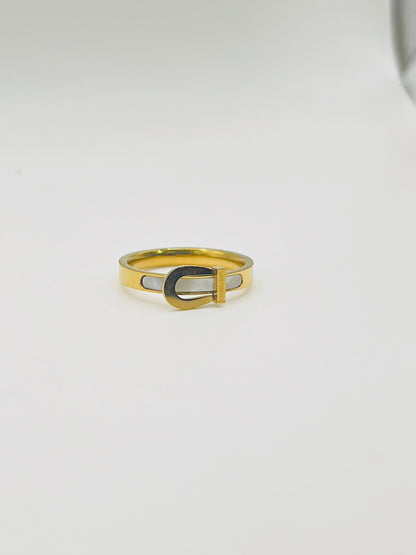 Gold Buckle Charm Ring