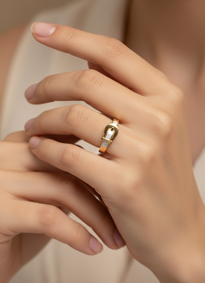 Gold Buckle Charm Ring
