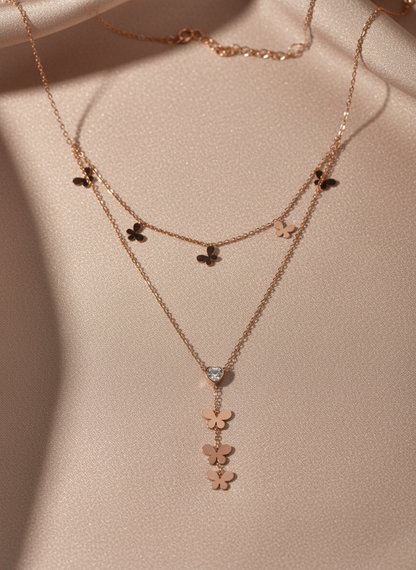 Rose Gold Double Layer Butterfly Necklace