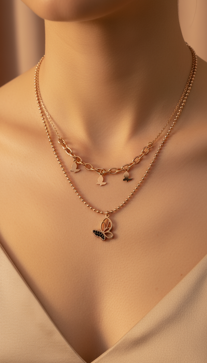 Rose Gold Double Layered Butterfly Necklace