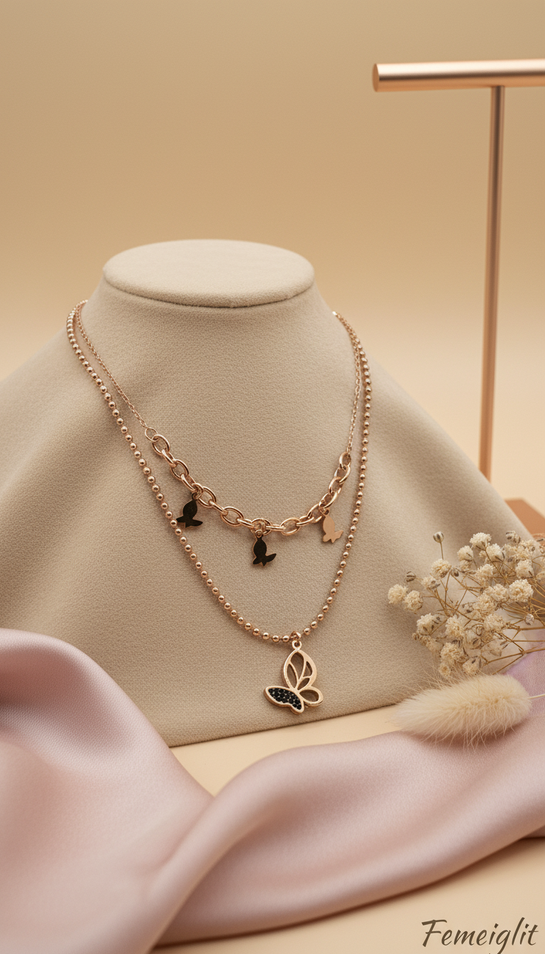 Rose Gold Double Layered Butterfly Necklace