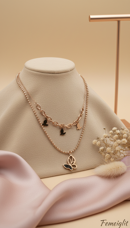 Rose Gold Double Layered Butterfly Necklace