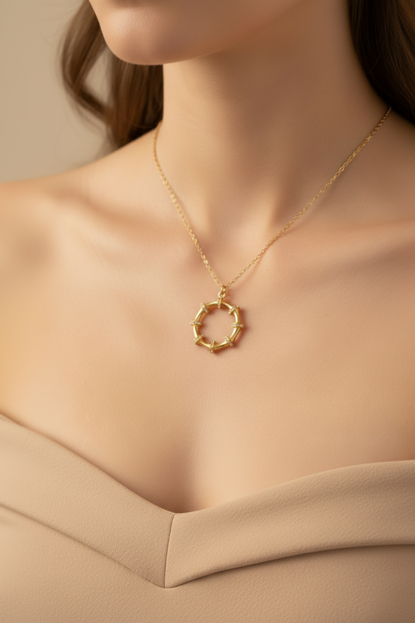 Bamboo Circle Pendant Necklace