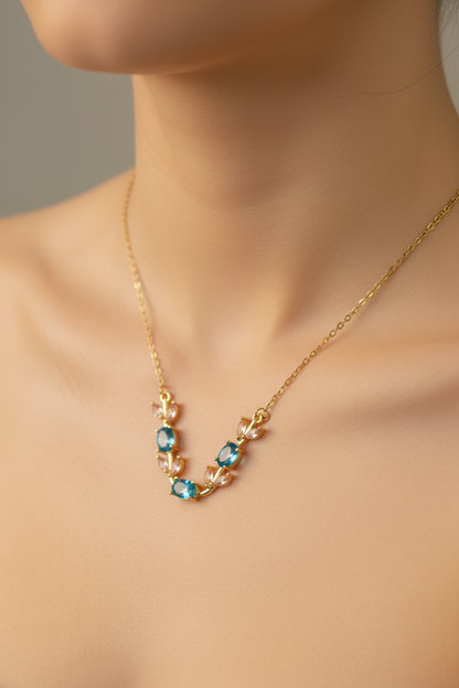 Tulip Necklace – Pink & Blue Stone