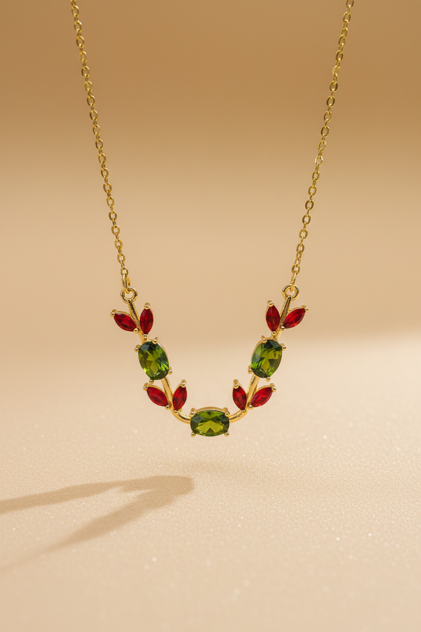 Tulip Necklace Red and Green Stone
