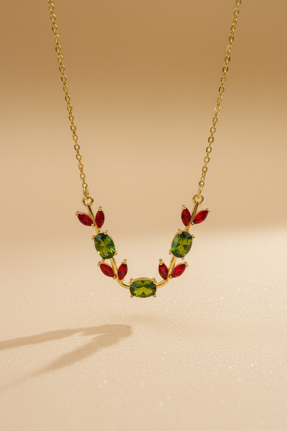 Tulip Necklace Red and Green Stone