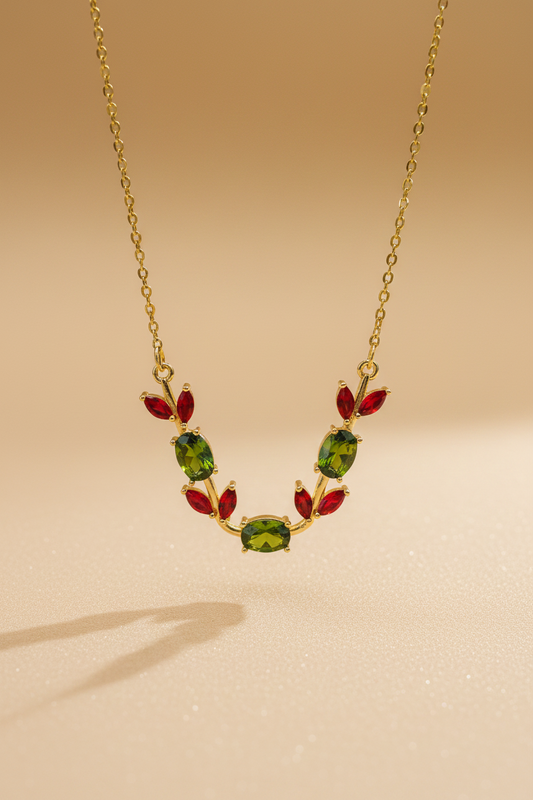 Tulip Necklace Red and Green Stone