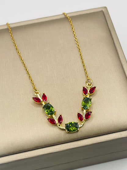 Tulip Necklace Red and Green Stone