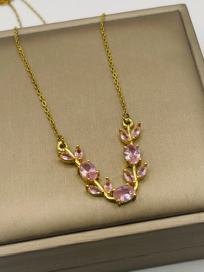 Tulip Necklace Pink stone