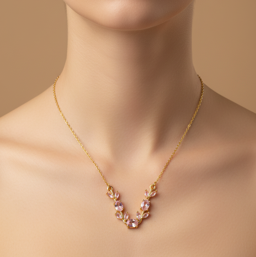 Tulip Necklace Pink stone