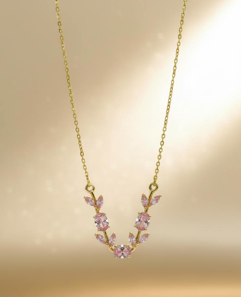 Tulip Necklace Pink stone