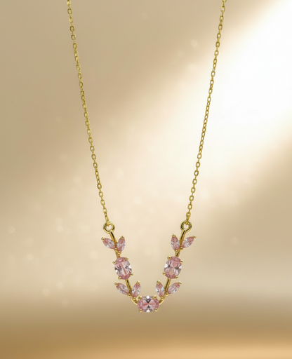 Tulip Necklace Pink stone