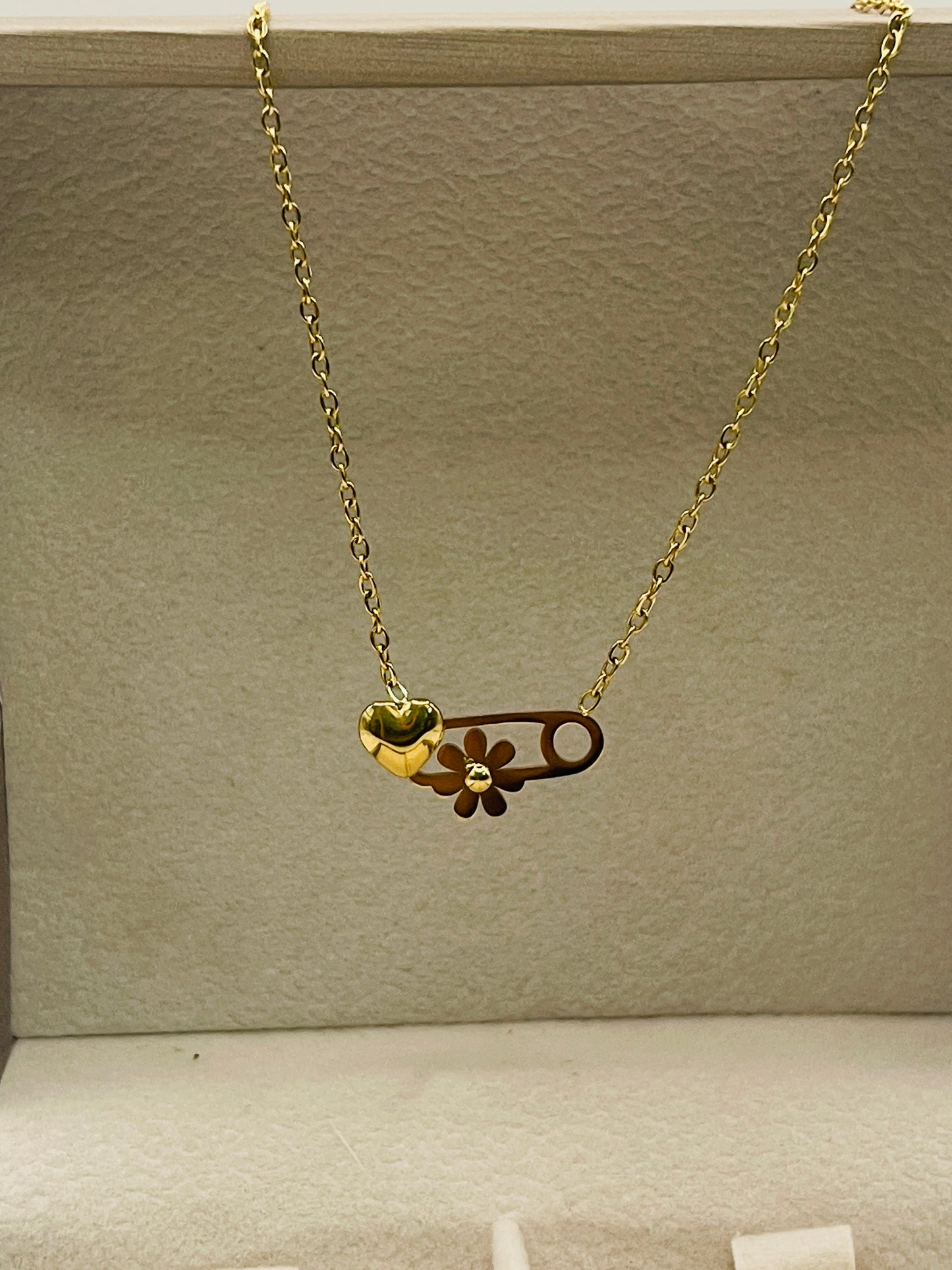 Heart & Daisy Safety Pin Necklace