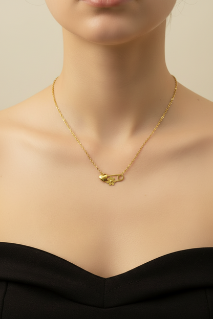 Heart & Daisy Safety Pin Necklace