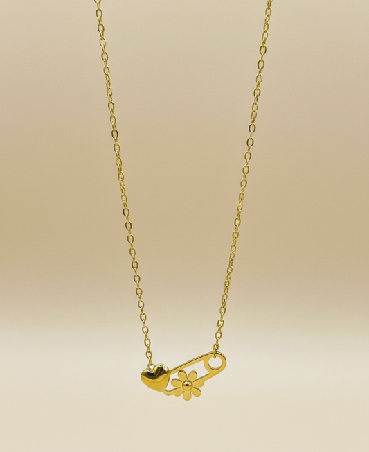 Heart & Daisy Safety Pin Necklace