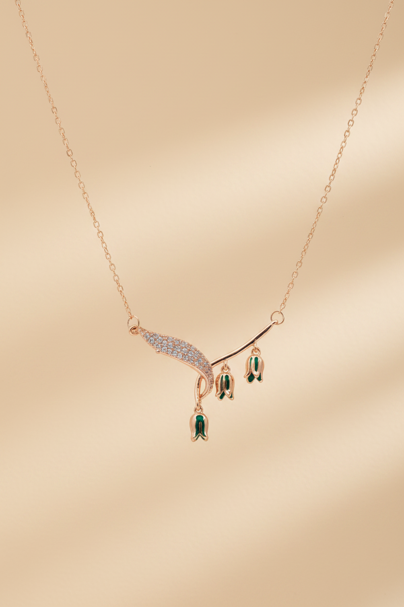 Crystal Bar & Charm Drop Necklace