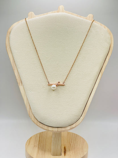 Pearl & Crystal Cross Bar Necklace