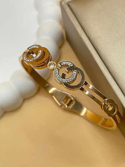 Interlocking Crystal Logo Rose Gold Bangle