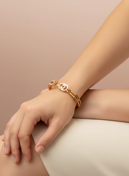 Interlocking Crystal Logo Rose Gold Bangle