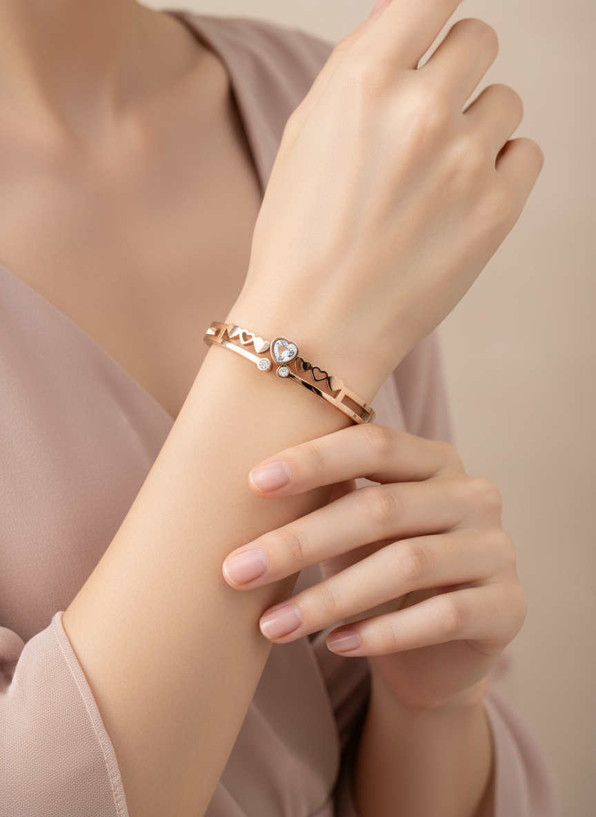 Sweetheart Crystal Rose Gold Bangle