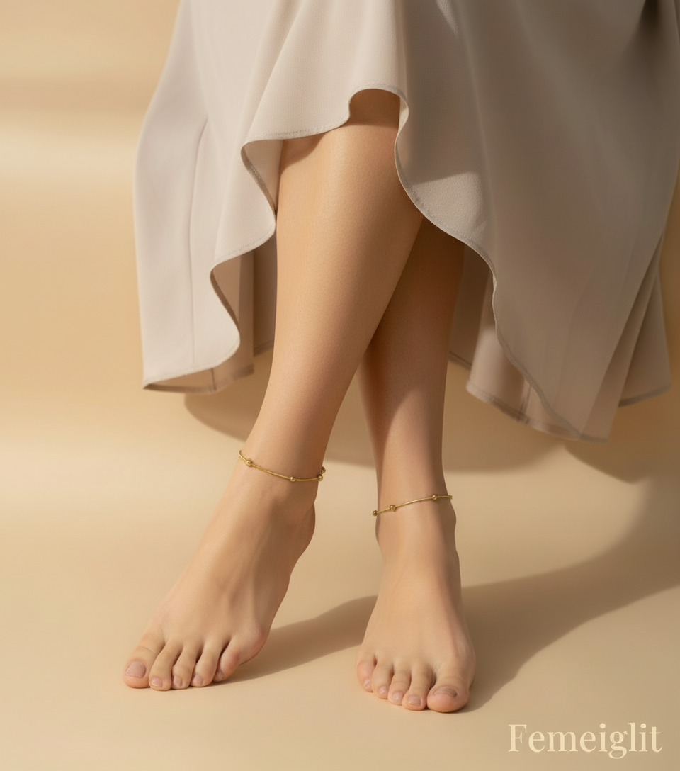 Minimalist Gold Bead Station Anklet