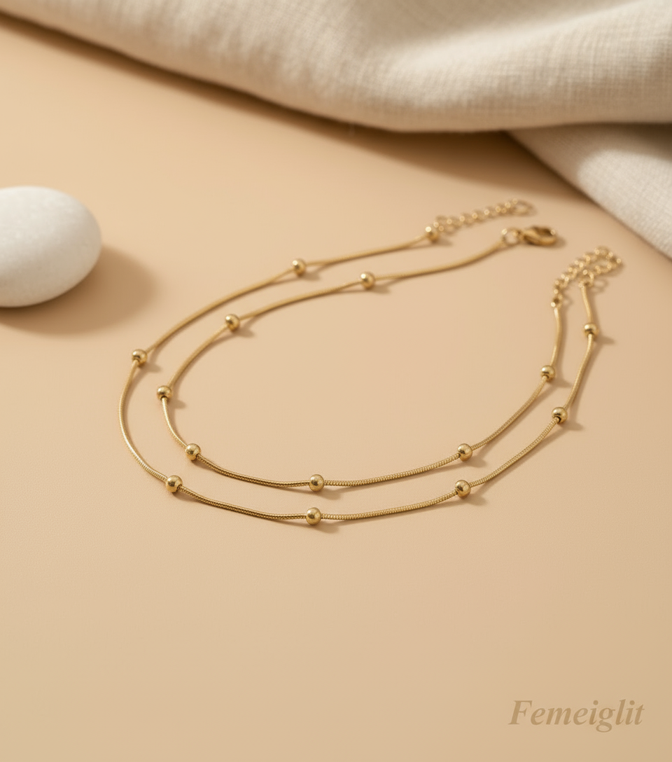 Minimalist Gold Bead Station Anklet