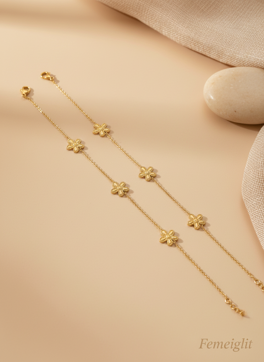 Subtle Daisy Charm Anklet(pair)
