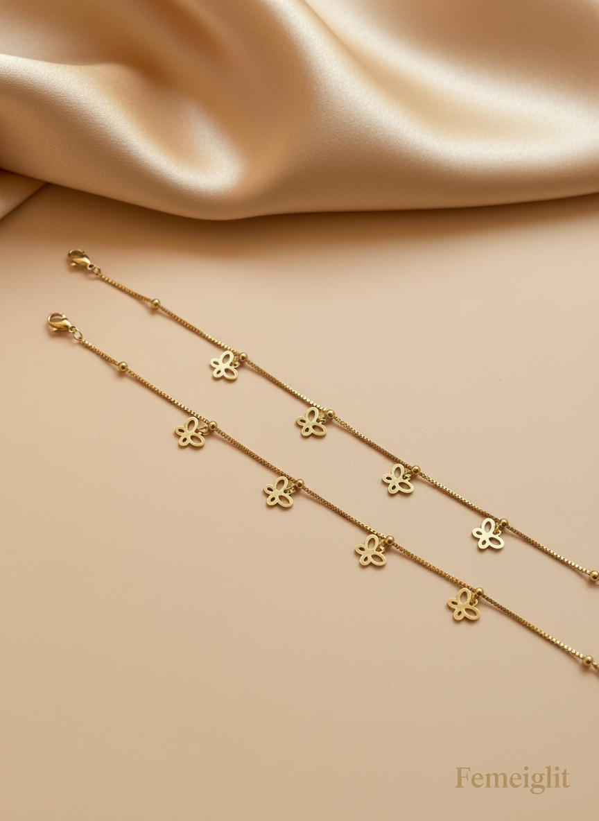 Golden Butterfly Cascade Anklet(pair)