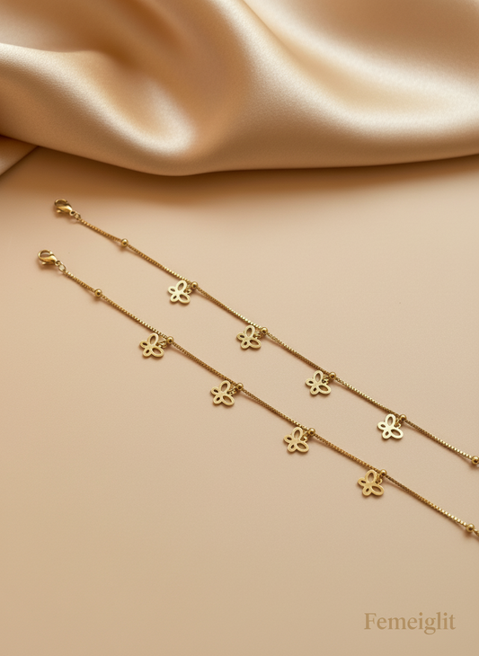 Golden Butterfly Cascade Anklet(pair)