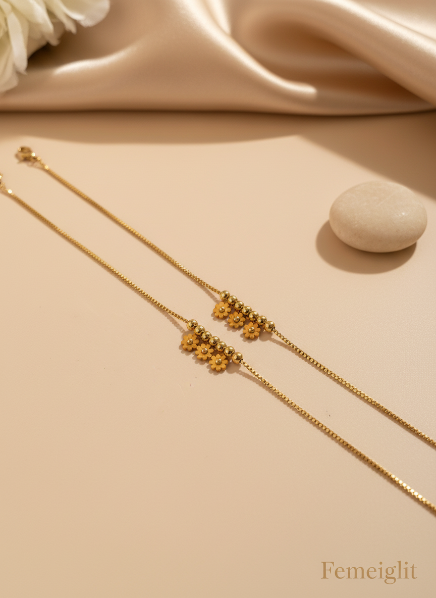 Dainty Daisy & Bead Anklet(pair)