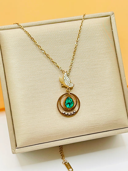 Butterfly Teardrop Rose Gold Necklace