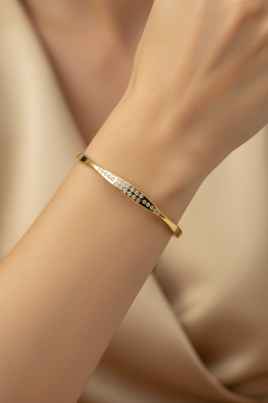 Crystal Curve Gold Plated  Bangle