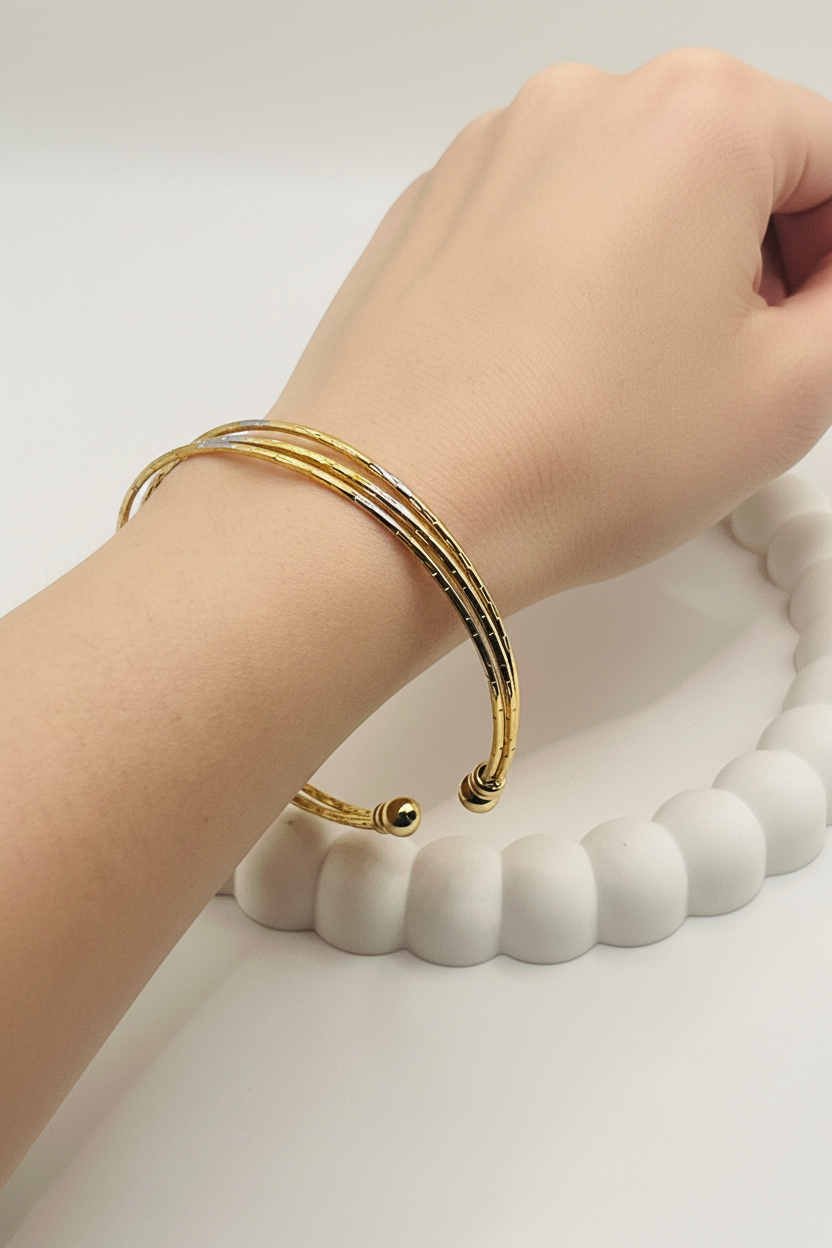 Gold Triple Wire Cuff Bangle