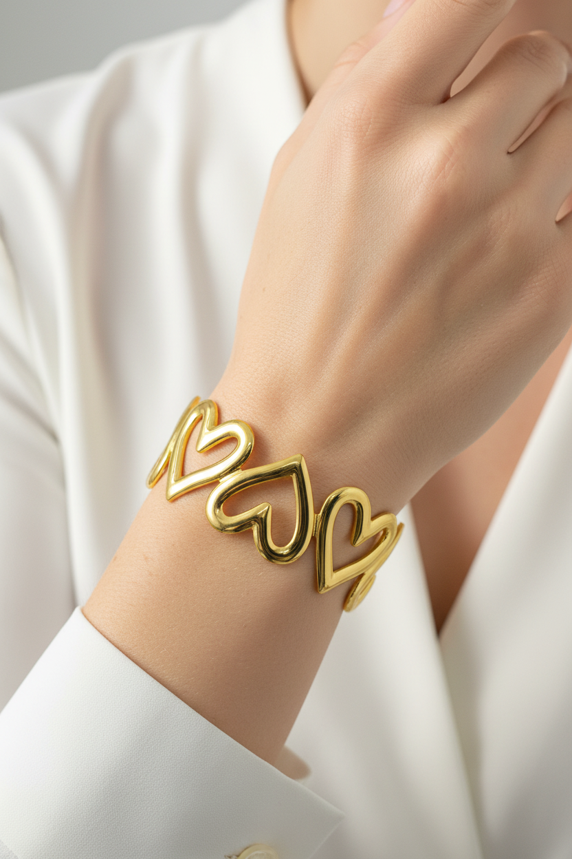 Gold Heart Cuff Bangle