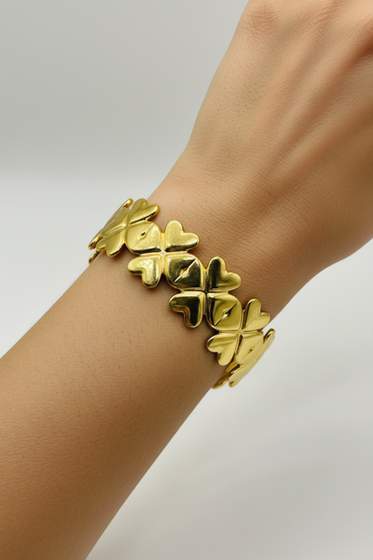 Gold Four-Leaf Clover Cuff Bangle
