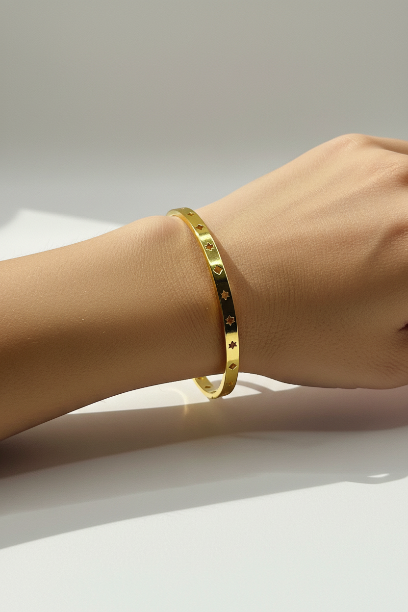 Gold Star & Diamond Stud Bangle