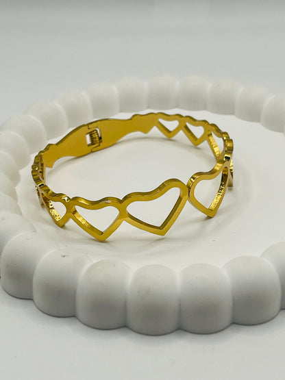 Gold Open Heart Bangle Bracelet