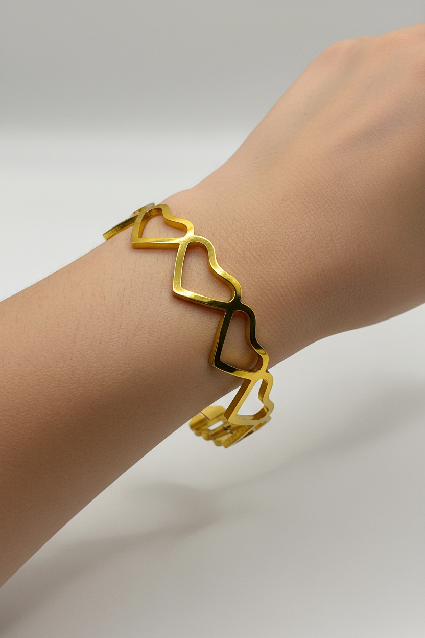 Gold Open Heart Bangle Bracelet