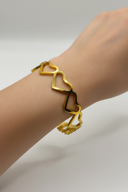 Gold Open Heart Bangle Bracelet