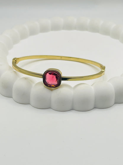 Gold Pink Crystal Stone Bangle