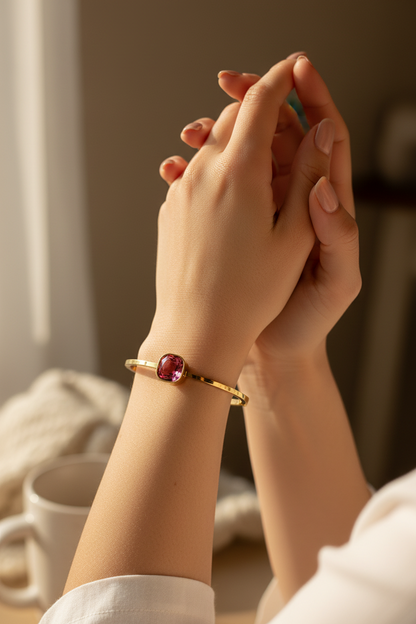 Gold Pink Crystal Stone Bangle