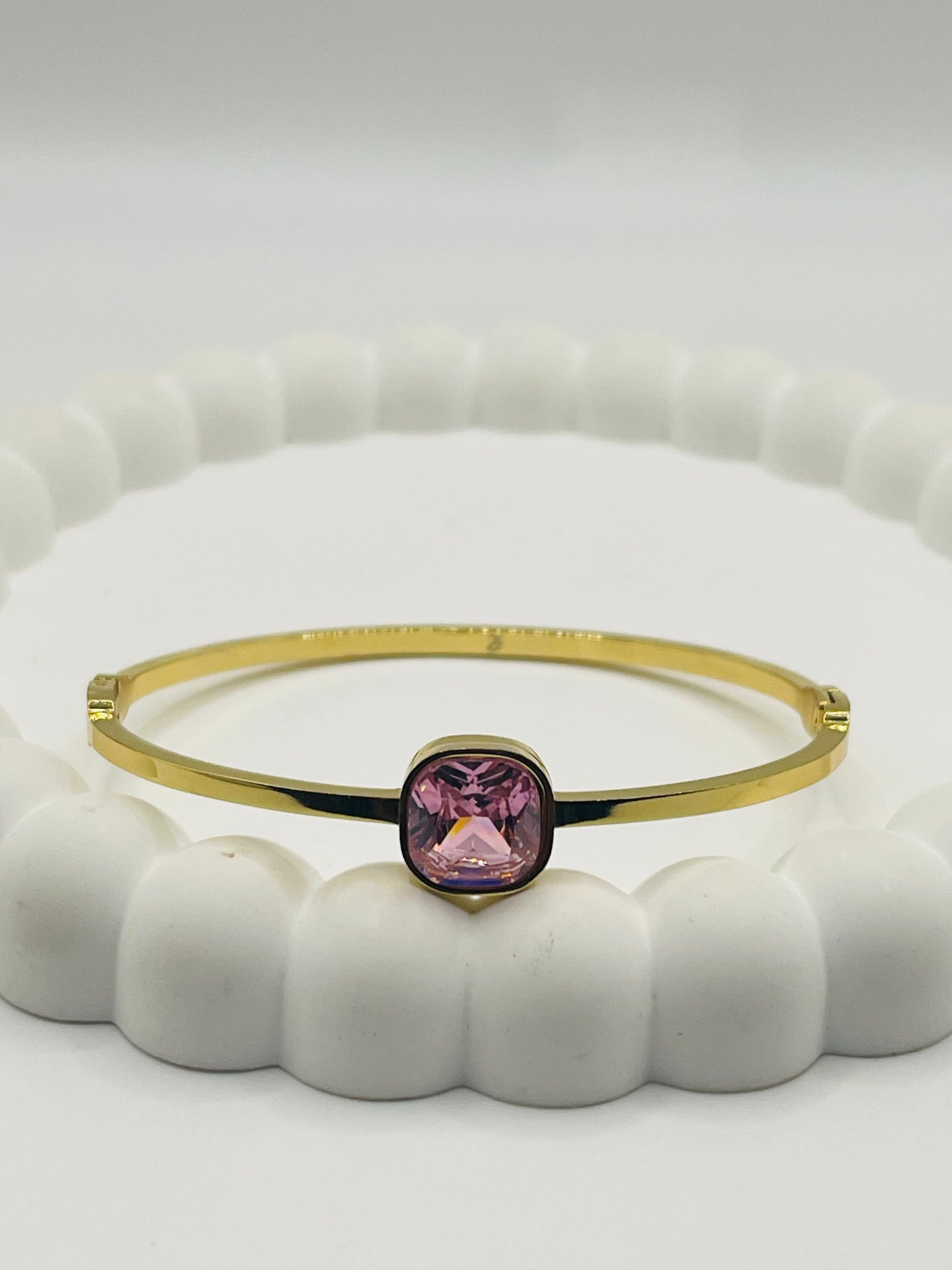 Gold Baby Pink Crystal Stone Bangle