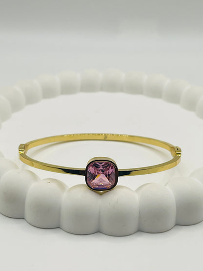 Gold Baby Pink Crystal Stone Bangle