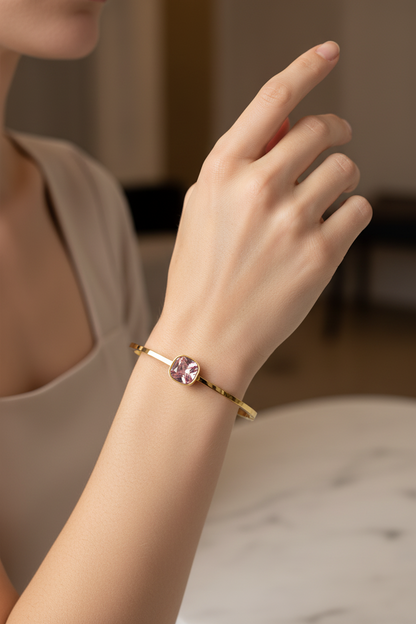 Gold Baby Pink Crystal Stone Bangle